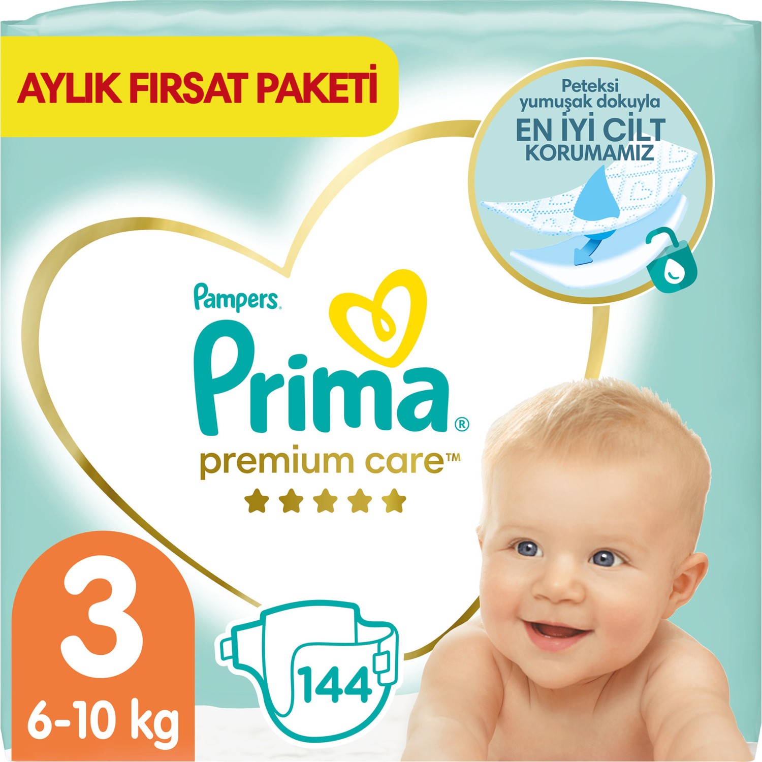 Bebek Bezi Premium Care 3 Beden 144 Adet Aylık Fırsat Paketi